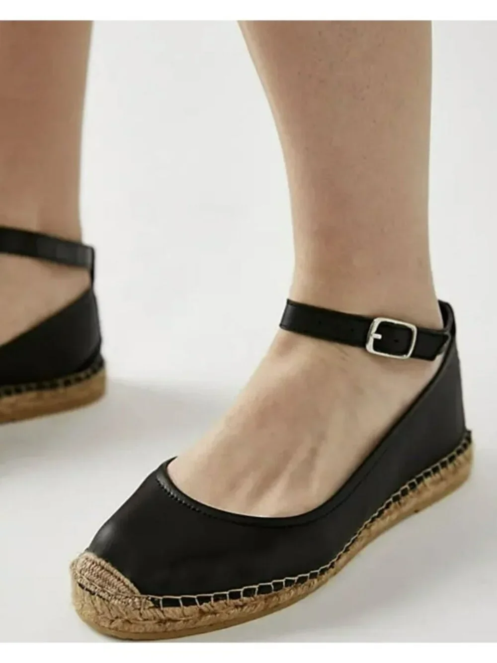 NEW Free People Black Leather Espadrille Flats Size 38 US 8